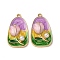 Alloy Enamel Flower Pendants, Teardrop Charms with ABS Imitation Pearl and  Glitter Powder, Rack Plating, Light Gold, Purple, 31.5x18x6.5mm, Hole: 1.8mm