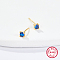 Golden Sterling Silver Micro Pave Cubic Zirconia Stud Earring, Square, Blue, 3.2x3.2mm