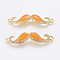 Alloy Enamel Links connectors, Cadmium Free & Lead Free, with Grade A Rhinestone, Moustache, Golden Metal Color, Orange, 55x13x4mm, Hole: 2mm