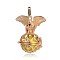 Golden Plated Brass Hollow Round Cage Pendants, with No Hole Spray Painted Brass Beads, Yellow, 38x31x20mm, Hole: 3x8mm
