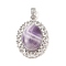 Natural Amethyst Pendants, with Platinum Tone Alloy Findings, Oval Charms, 41x28.5x7.5mm, Hole: 7.2x4mm