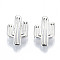 Brass Charms, Nickel Free, Cactus, Real Platinum Plated, 14x9x1.5mm, Hole: 1.5mm