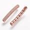 Brass Micro Pave Cubic Zirconia Tube Beads, Tube, Curved, Clear, Rose Gold, 31.5x4.2mm, Hole: 2mm