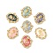 Epoxy Resin & Shell Connector Charms, Rack Plating Brass Pave Clear Cubic Zirconia Oval Links, 18K Gold Plated, Long-lasting Plated, Cadmium Free & Lead Free, Flower, 20x19x3mm, Hole: 1.2mm