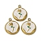 304 Stainless Steel Enamel Pendants, Flat Round with Flower Charm, Ion Plating(IP), Golden, 17.5x15x2.5mm, Hole: 1.8mm