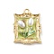Alloy Enamel Pendants, Rectangle with Flower Charm, with ABS Plastic Pearl, Yellow Green, 25.5x19x4.5mm, Hole: 2mm
