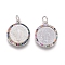 Brass Pendants, with Micro Pave Cubic Zirconia, Shell and Jump Rings, Flat Round with Saint Benedict, Colorful, Platinum, 18x15x3mm, Hole: 3mm