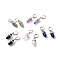 Bullet Natural Mixed Stone Pendant Hoop Earrings for Girl Women, with 304 Stainless Steel Findings, 46mm, Pin: 0.6mm