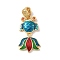 Brass Enamel Pendants, Fish Charms, Golden, Blue Violet, 30.5x28x4mm, Hole: 7x3mm