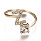 Alloy Cuff Rings, Open Rings, with Crystal Rhinestone, Golden, Letter.Z, US Size 7 1/4(17.5mm)