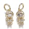 Brass Micro Pave Clear Cubic Zirconia Pendants, Long-Lasting Plated, with Little Boy, Real 18K Gold Plated, 12x6x3mm, inner diameter: 4mm, jump ring: 6x1mm