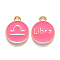 Alloy Enamel Pendants, Cadmium Free & Lead Free, Flat Round with Constellation, Light Gold, Cerise, Libra, 22x18x2mm, Hole: 1.5mm