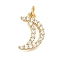 Rack Plating Brass Micro Pave Cubic Zirconia Pendants, Long-Lasting Plated, Lead Free & Cadmium Free, Real 18K Gold Plated, Moon Charms, with Jump Ring, Clear, 15.5x10x2.5mm, Hole: 3mm