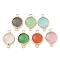 Brass Pave Glass Flat Round Connector Charms, Cadmium Free & Nickel Free & Lead Free, Light Gold, Mixed Color, 19.5x13x2.5mm, Hole: 1.8mm