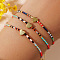 Striped Seed Beaded & Brass Heart Link Bracelets, Adjustable Polyester String Braided Bracelets for Women, Colorful, Inner Diameter: 11 inch(28cm)