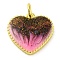 Brass Enamel Pendants, Cadmium Free & Lead Free, with Glitter and Jump Ring, Long-Lasting Plated, Real 18K Gold Plated, Heart Charms, Pink, 15x15x3mm, Hole: 3.5mm