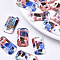 Handmade Porcelain Links Connectors, Ornamental with Gold, Rectangle, Colorful, 30x16.5x5mm, Hole: 5.5x2mm