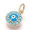 Brass Micro Pave Cubic Zirconia Charms, Real 18K Gold Plated, Evil Eye, 11x9x3mm, Hole: 3mm