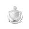 Brass Charms, Flat Round with Heart Pattern Charms, 925 Sterling Silver Plated, 14x11x1mm, Hole: 1.2mm