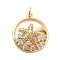 Brass Micro Pave Cubic Zirconia Pendants, Cadmium Free & Nickel Free & Lead Free, Flat Round with Starfish Charms, with Jump Ring, Real 18K Gold Plated, Clear, 20.5x18x4mm, Hole: 3mm