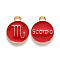 Alloy Enamel Pendants, Cadmium Free & Lead Free, Flat Round with Constellation, Light Gold, Red, Scorpio, 15x12x2mm, Hole: 1.5mm