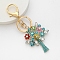 Alloy Rhinestone Keychains, Tree, Olivine, 12x4.9cm