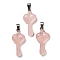 Natural Rose Quartz Pendants, with Platinum Plated Iron Snap on Bails, Heart Shaped Key Charms, 38~39x18~19x7~8mm, Hole: 7.5x3mm