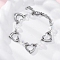 201 Stainless Steel Heart Link Chain Bracelets, Glass Beads Bracelets with 304 Stainless Steel Clasps, Clear, 7-5/8 inch(19.3cm)