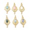 Brass Pave Shell Feather Connector Charms, with Enamel, Real 18K Gold Plated, Rack Plating, Long-lasting Plated, Cadmium Free & Lead Free, Mixed Color, 26.5x14x2.5mm, Hole: 1.2mm