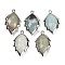 Natural Flower Amazonite Faceted Leaf Pendants, Rack Plating Brass Charms, Platinum, 23x13.5x5.5mm, Hole: 1.2mm
