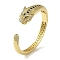 Brass Pave Clear & Green Cubic Zirconia Leopard Open Cuff Bangle for Women, with Black Enamel, Real 18K Gold Plated, Inner Diameter: 2x2-3/8 inch(5.15x6.1cm)