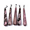 Natural RhodoniteBig Pendants, with Platinum Tone Iron Pinch Bail, Teardrop, 58.5~59.5x10mm, Hole: 4x6.5mm