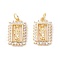 Rack Plating Brass Micro Pave Cubic Zirconia Pendants, with Jump Rings, Long-Lasting Plated, Cadmium Free & Lead Free, Rectangle & Saint, Clear, Real 18K Gold Plated, 17x11x3mm, Hole: 3.2mm