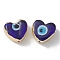Brass Beads, with Enamel, Real 18K Gold Plated, Cadmium Free & Nickel Free & Lead Free, Heart with Evil Eye, Blue, 14.5x16x7mm, Hole: 1.6mm