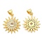 Brass Micro Pave Cubic Zirconia Pendants, Sun, Real 18K Gold Plated, 20x17x3mm, Hole: 4.5x3mm