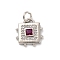 Brass Micro Pave Cubic Zirconia Pendants, Lead Free & Cadmium Free, Platinum, Square, Medium Violet Red, 13x12x2.5mm, Hole: 3mm