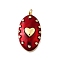 Brass Micro Pave Clear Cubic Zirconia Pendants, Cadmium Free & Nickel Free & Lead Free, Oval & Heart Charms, with Enamel, Real 18K Gold Plated, Red, 37x21x7.5mm, Hole: 3.2mm