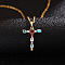 Brass Pave Colorful Cubic Zirconia Initial Pendant Necklaces for Women, Golden, Letter T, 19.69 inch(50cm)