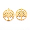 Ion Plating(IP) 304 Stainless Steel Pendants, Manual Polishing, Ring with Tree of Life, Golden, 27x25x1mm, Hole: 1.4mm