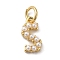 Rack Plating Brass with ABS Plastic Imitation Pearl Charms, Long-Lasting Plated, Lead Free & Cadmium Free, Real 18K Gold Plated, Letter S, 10.5x5.5x3mm, Hole: 3mm