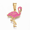 304 Stainless Steel Enamel Pendants, Flamingo Shape, Golden, 22x16x1.2mm, Hole: 4x7mm