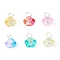 Glass Flower Charms, with Brass Jump Rings, Mixed Color, 11x9x8.5mm, Hole: 3.5mm