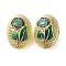 Rack Plating Brass Enamel Beads, Cadmium Free & Lead Free, Oval with Flower, Real 18K Gold Plated, Long-Lasting Plated, Green, 19.5~20x14~14.5x10.5m~11.5m, Hole: 1.6mm