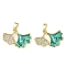 Brass Micro Pave Cubic Zirconia Pendants, with Enamel, Gingko Leaf, Green, 15.5x14.5x3mm, Hole: 2.5x4.5mm