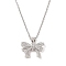 Brass Micro Pave Clear Cubic Zirconia Bowknot Pendant Necklaces for Women, Platinum, 18.50 inch(47+5cm)