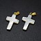 Shell Pendants, with Brass Findings, Cross, Golden, 19~23x11~13x3~5mm, Hole: 2x5mm
