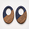 Resin & Walnut Wood Pendants, Waxed, Oval, Prussian Blue, 35.5x21.5x3~4mm, Hole: 16x10mm