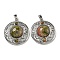 Natural Unakite Pendants, Rack Plating Brass Hollow Flat Round Charms, Cadmium Free & Lead Free, Platinum, 36.5x33x9.5mm, Hole: 7.5x5mm