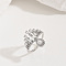 Brass Micro Pave Cubic Zirconia Finger Rings for Women, Flower & Teardrop, Silver, 19mm, US Size 7(17.3mm)