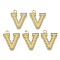 Alloy Pendants, Cadmium Free & Nickel Free & Lead Free, Initial Letter, Real 18K Gold Plated, Initial Letter.V, 21x16x2mm, Hole: 2mm